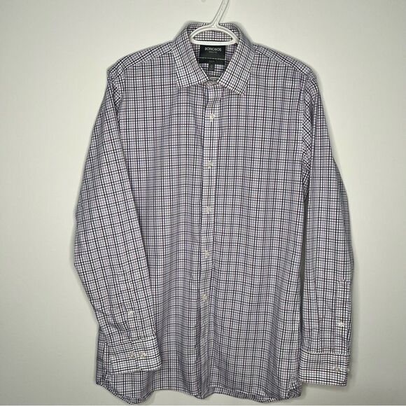 Bonobos Wrinkle Free Mens Dress Shirt 16/35 Purple Plaid Button Down Dress Shirt - Picture 1 of 5